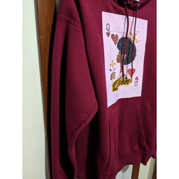 Hanes Ecosmart Woman Red Black Queen Playing Card Hoodie Sweatshirt Size Medium - Picture 5 of 8